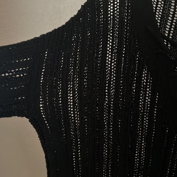 Michael Stars Black Knit Summer Sweater. LS. Lace up collar. SzM EUC. Lagenlook - Picture 5 of 8